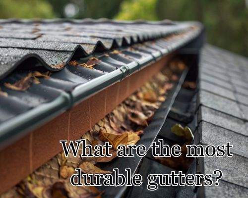 a durable roof gutter full of falling leaves