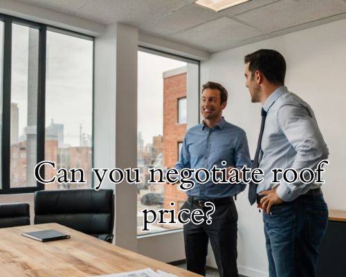 a roofer and a client having a negotiation in the office