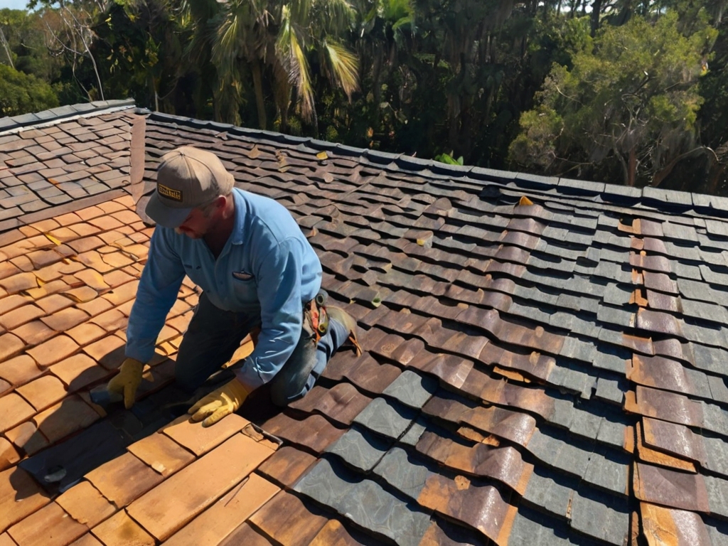 Professional roofer in action.