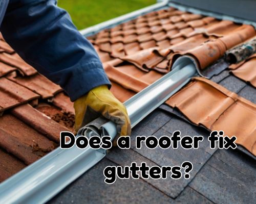 a roofer fixing roof gutter